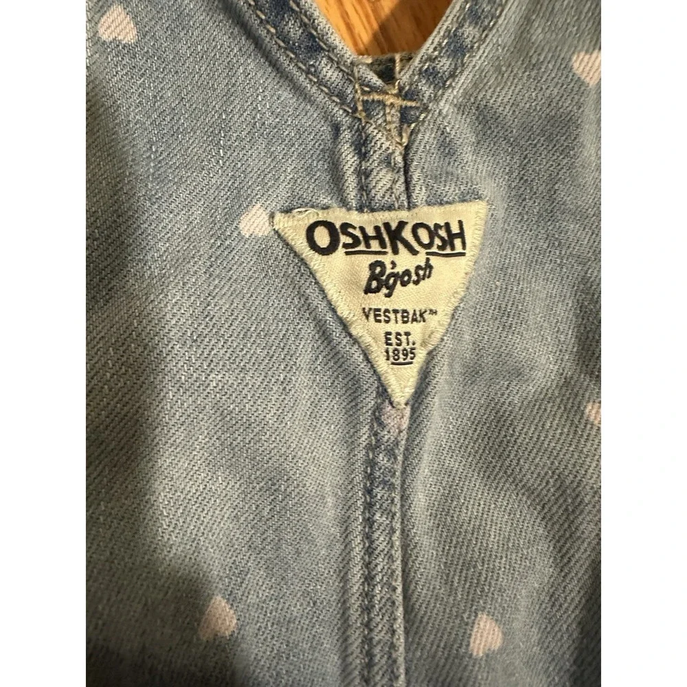Oshkosh B'Gosh Denim Overalls with Pink Hearts Baby Girl 12 Months